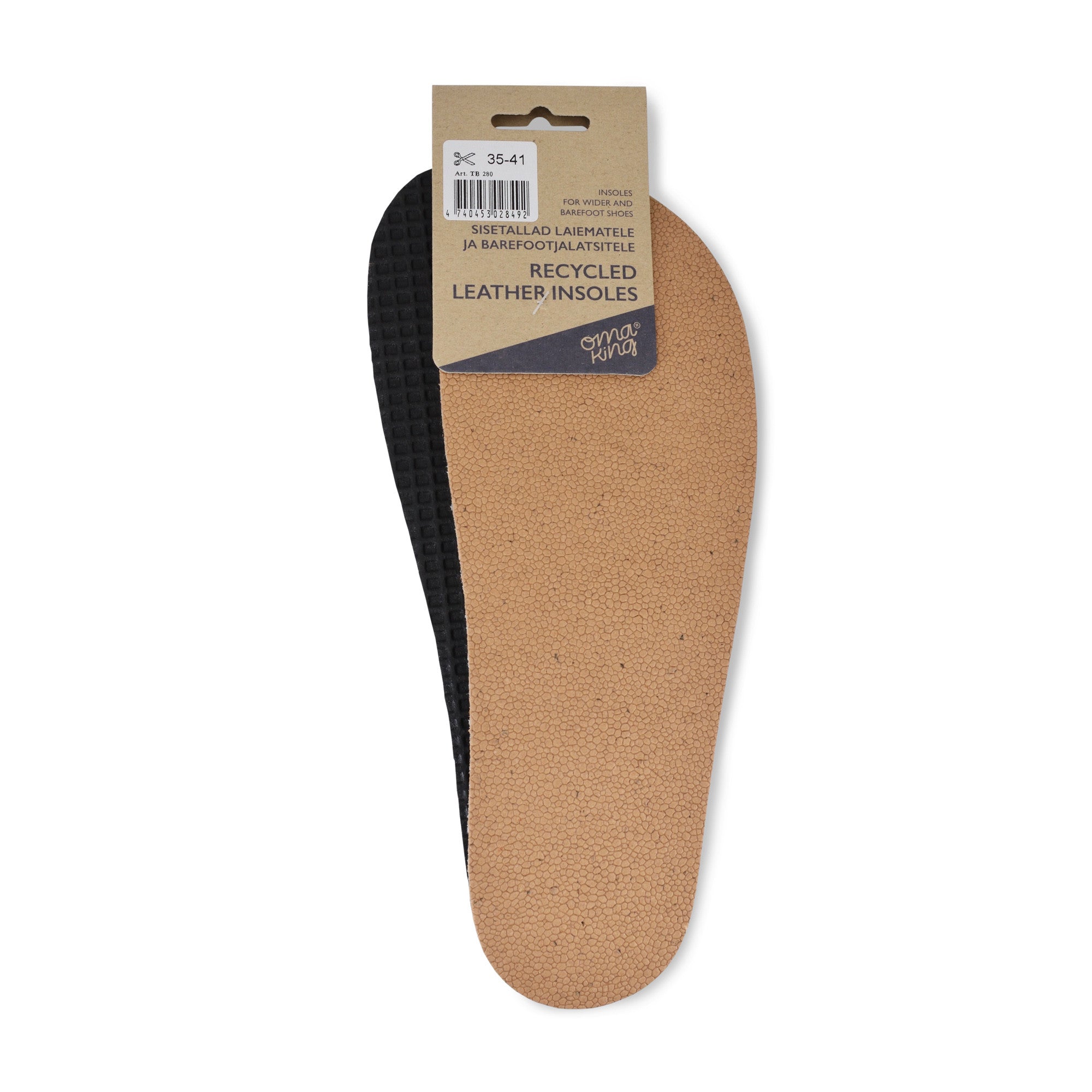 OmaKing Recycled Leather Einlegesohlen aus recyceltem Leder für Barfußschuhe, nachhaltig und bequem, erhältlich in unserem Onlineshop für Barfußschuhe