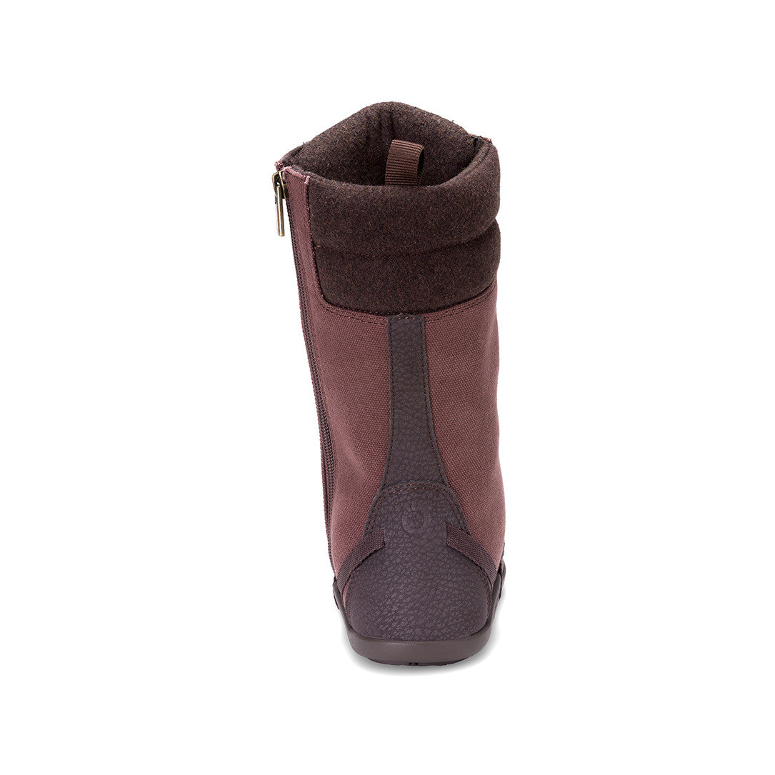 Xero Shoes Mika Barfußschuhe Winterschuhe in Braun-Lila von hinten im Onlineshop für Barfußschuhe, warm gefüttert und vegan
