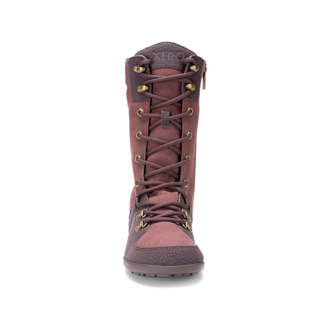 Xero Shoes Mika Barfußschuhe Winterschuhe in Braun-Lila von vorne im Onlineshop für Barfußschuhe, warm gefüttert und vegan