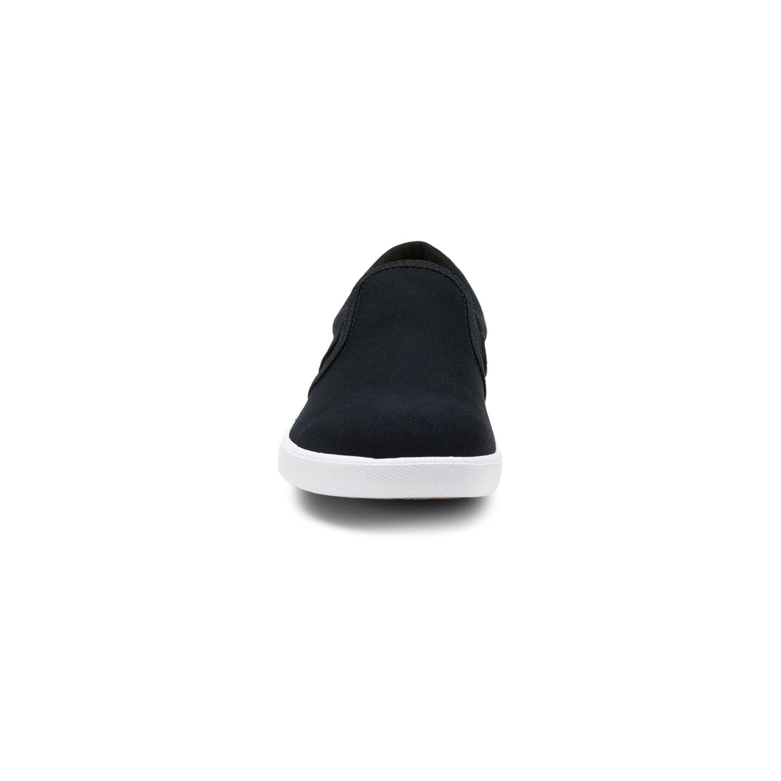 Xero Shoes Dillon Canvas Slip-On Barfußschuhe für Damen in Schwarz aus der Vorderansicht, ideal für Alltag und Freizeit, komfortabel und stilvoll. Erhältlich in unserem Onlineshop für Barfußschuhe.