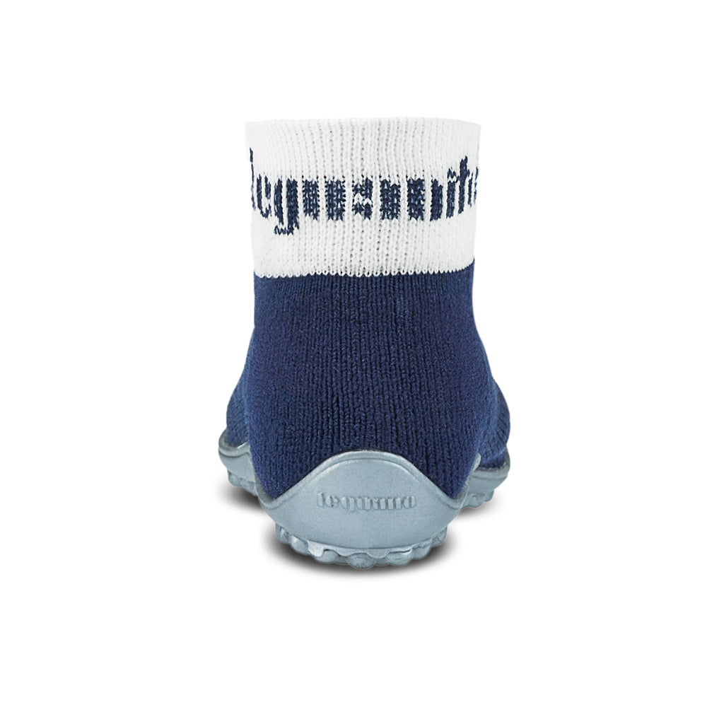 Leguanito Barfußschuhe für Kinder von Leguano in Blau – Sockenschuhe, Rückansicht, erhältlich im barfussweltan.shop Barfußschuhe Onlineshop