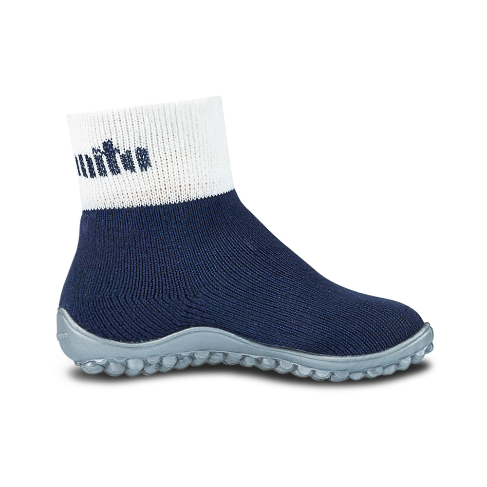 Leguanito Barfußschuhe für Kinder von Leguano in Blau – Sockenschuhe, Seitenansicht von rechts, erhältlich im barfussweltan.shop Barfußschuhe Onlineshop