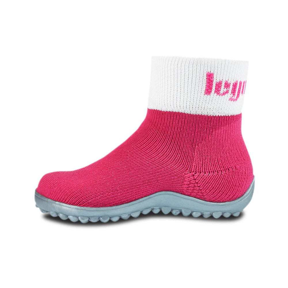 Leguanito Barfußschuhe für Kinder von Leguano in Pink – Sockenschuhe, Seitenansicht von links, erhältlich im barfussweltan.shop Barfußschuhe Onlineshop