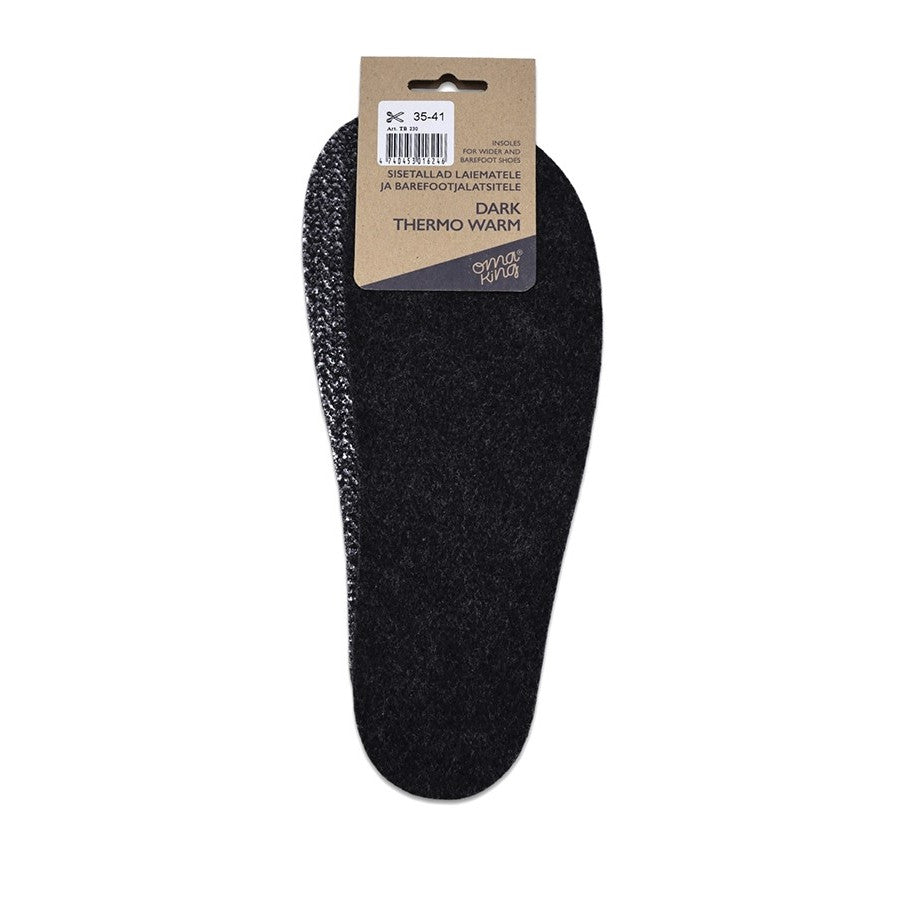 OmaKing Dark Thermo warme Einlegesohlen für Barfußschuhe im Onlineshop, perfekt für Wintertage und zusätzliche Wärme