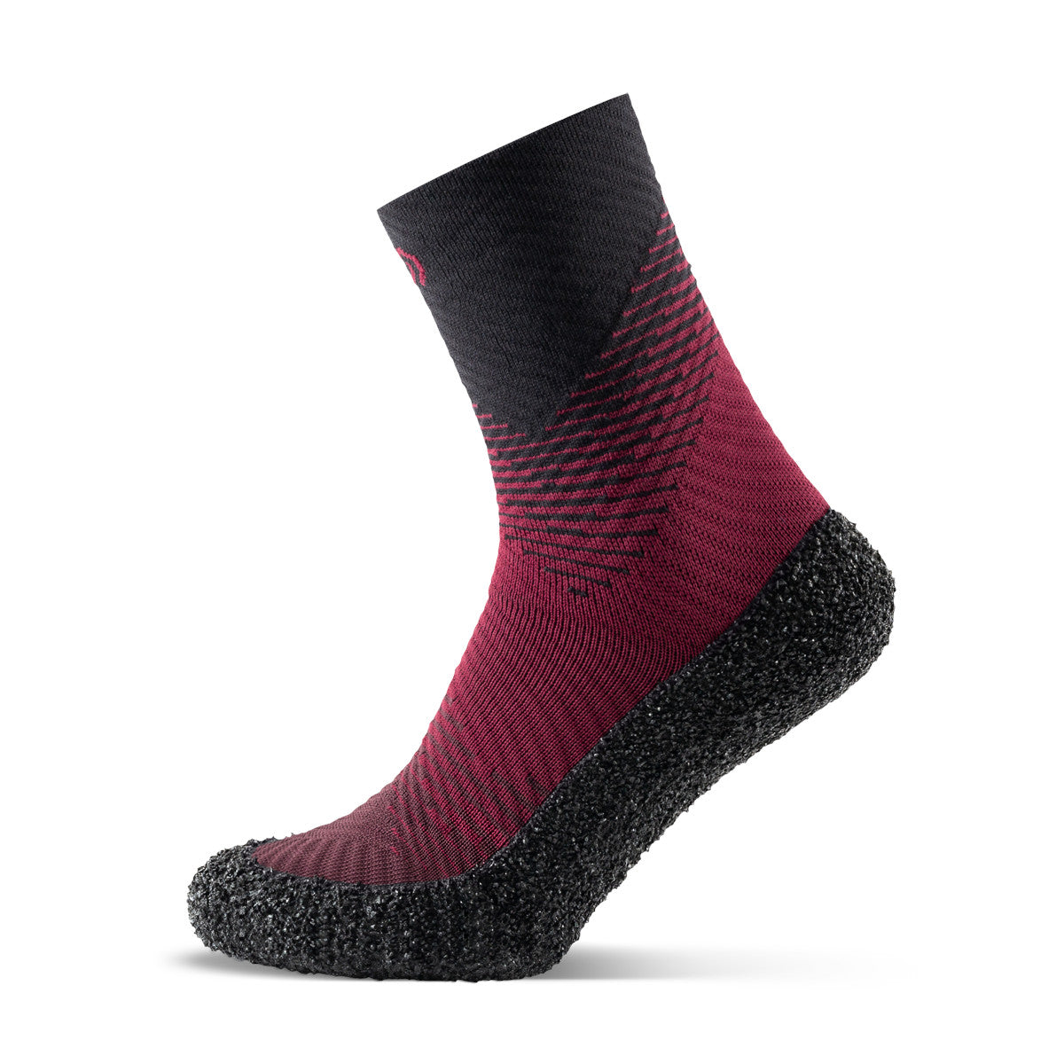 Kompressionssocken Skinners 2.0 Compression in Karminrot, Ansicht von links, erhältlich in unserem Onlineshop für Barfußschuhe. Die Kompression fördert die Blutzirkulation und sorgt für Komfort bei sportlichen Aktivitäten sowie während der Regeneration.