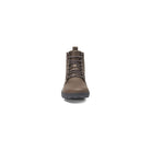 Barfußschuhe Xero Shoes Breckenridge in Grau aus Leder, knöchelhohe Damenstiefel, Vorderansicht, erhältlich in unserem Onlineshop.