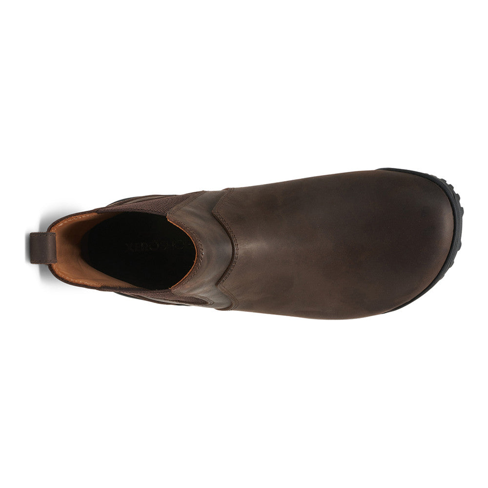 Barfußschuhe Xero Shoes Ridgeway Chelsea in Dunkelbraun, Herrenstiefel aus Leder, Ansicht von oben, verfügbar in unserem Onlineshop für Barfußschuhe.