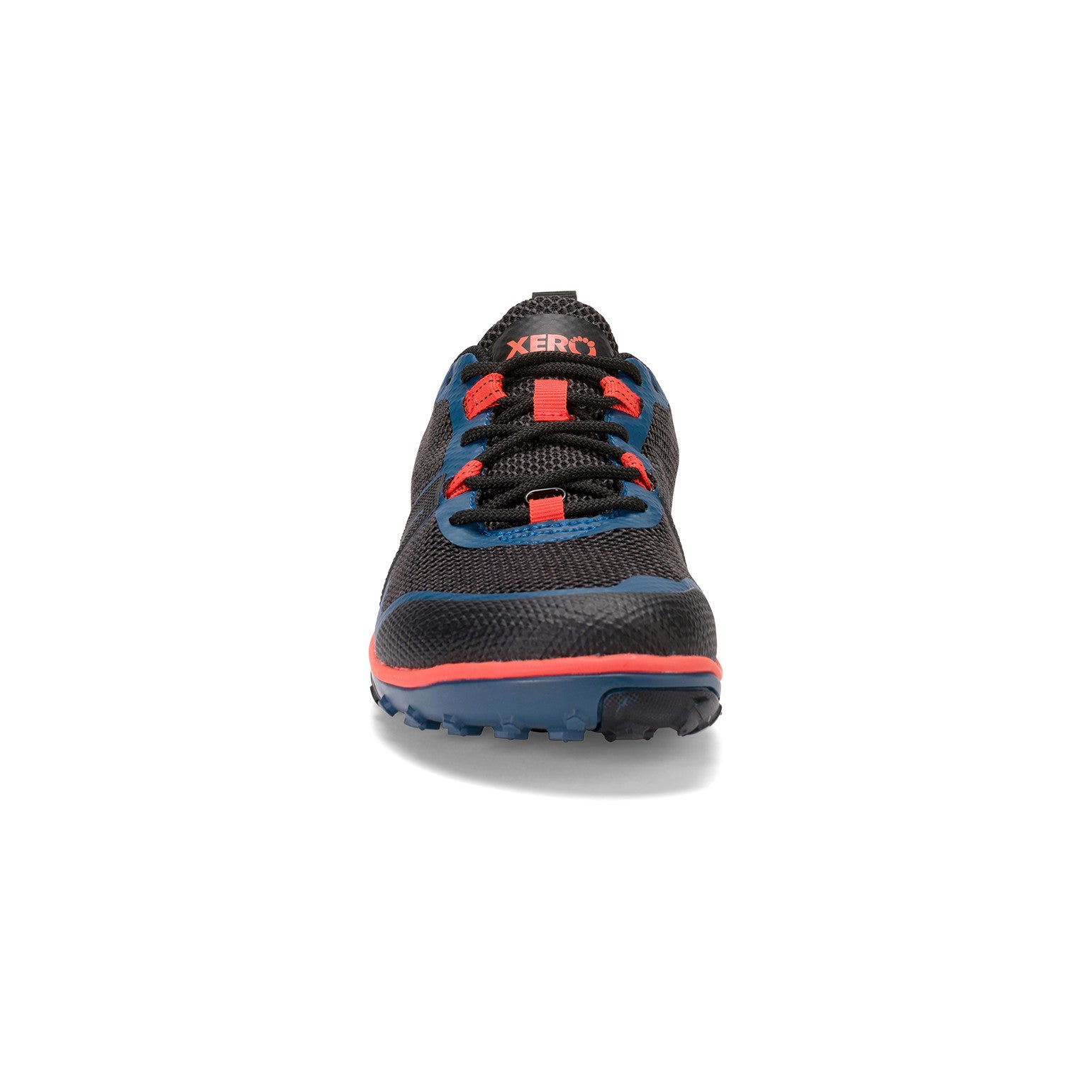 Frontansicht der Xero Shoes Scrambler Low Barfußschuhe in Legion Blue für Herren als Wanderschuhe im Onlineshop für Barfußschuhe