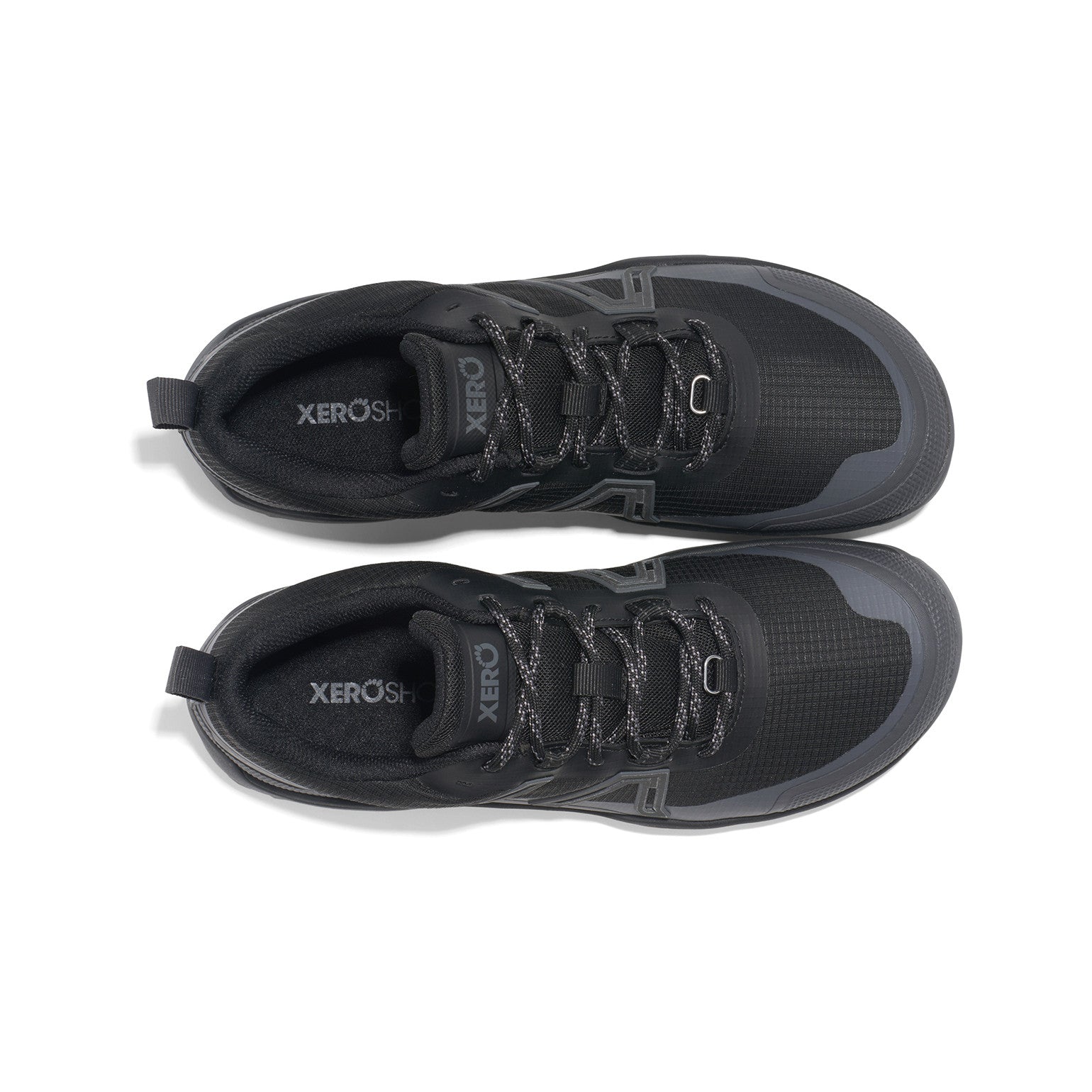 Xero Shoes Scrambler Trail Low WP Barfußschuhe für Damen, wasserdichte Wanderschuhe, schwarze Top-Ansicht im Onlineshop