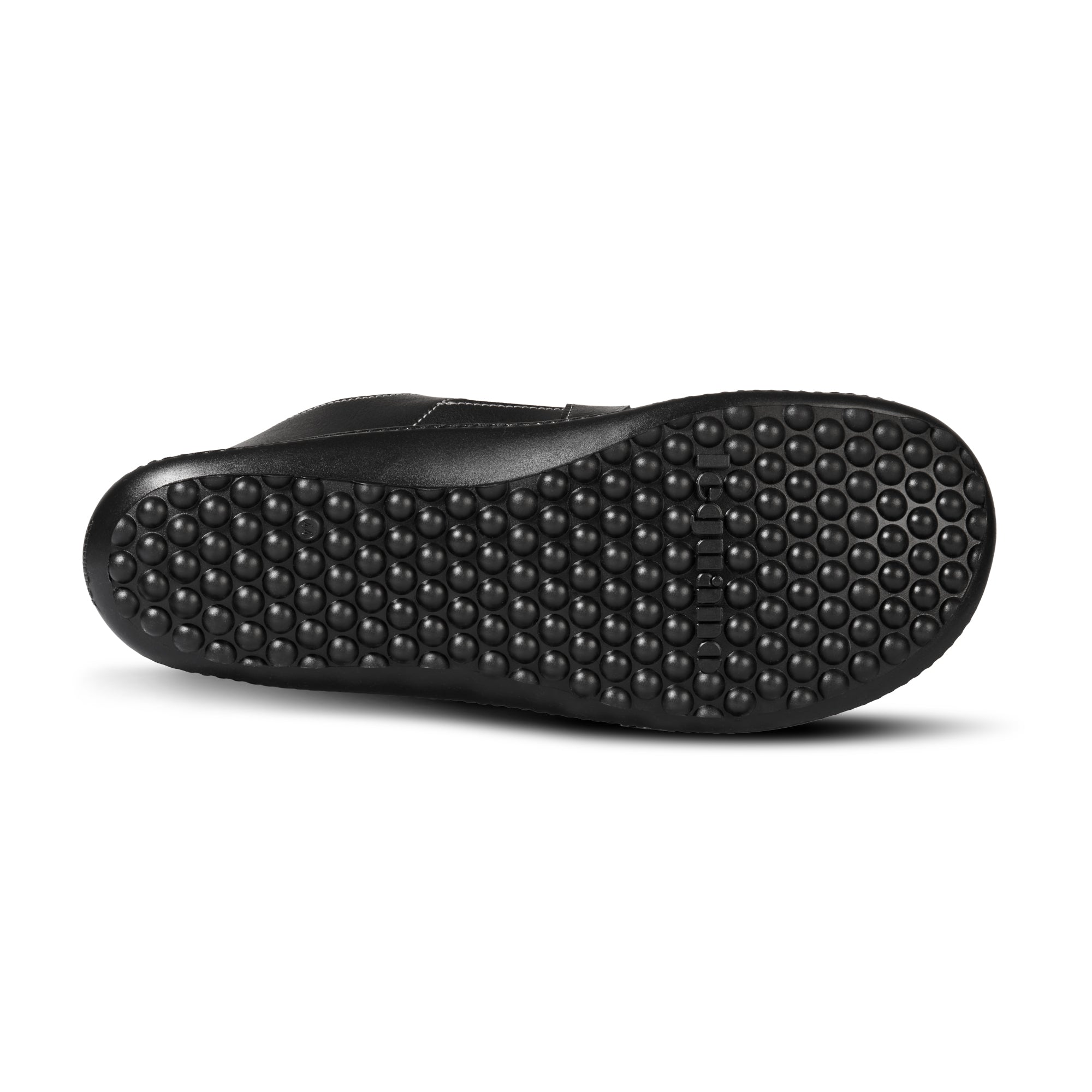 Leguano Jaro Black Barfußschuhe Herren Sandalen – Unteransicht, die die flexible und rutschfeste Sohle zeigt. Diese Sandalen bieten optimalen Komfort und Fußunterstützung. Jetzt im Onlineshop für Barfußschuhe erhältlich.